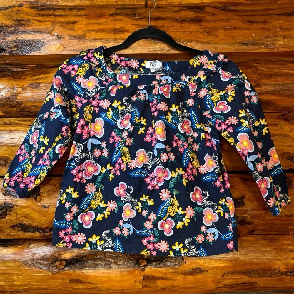 Crown & Ivy Kids Navy‎ Floral Blouse Size 3T